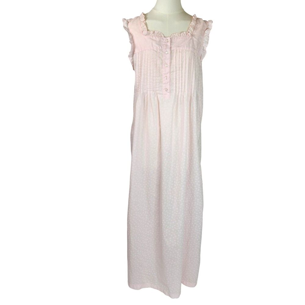 Vintage B by Barad & Co Pink Floral Nightgown Maxi Pleated Ruffle S Cottagecore